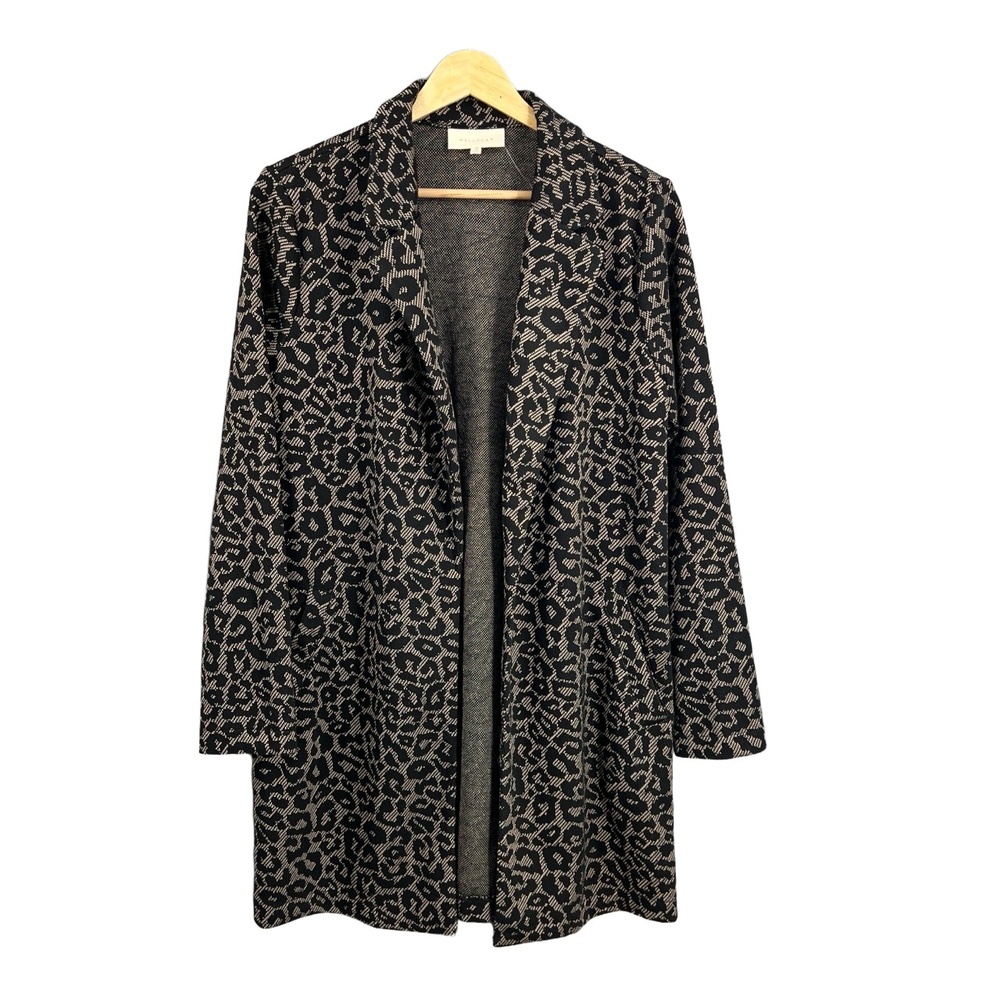 MELLODAY Leopard Print Open Front Cardigan‎ Jacket Black Beige Size S